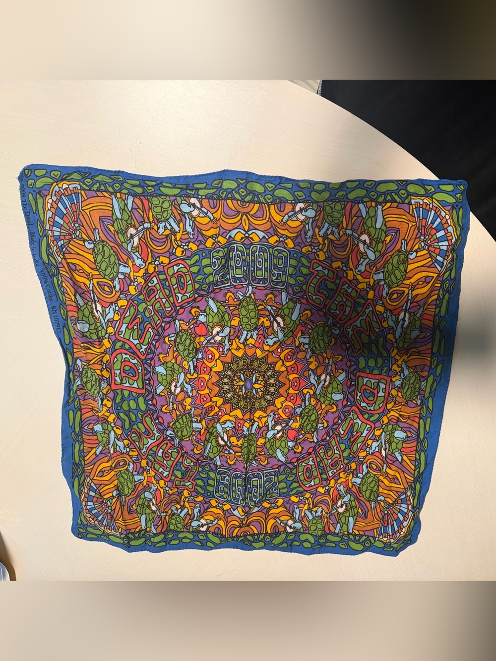 Grateful Dead 2009 Vibrant Multicolor Decorative Bandana Scarf - Blue Border